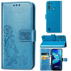 Embossing Imprint Four-Leaf Clover Leather Wallet Case for Motorola Moto G8 Power Lite - Blue
