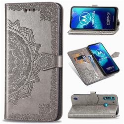 Embossing Imprint Mandala Flower Leather Wallet Case for Motorola Moto G8 Power Lite - Gray