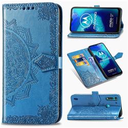 Embossing Imprint Mandala Flower Leather Wallet Case for Motorola Moto G8 Power Lite - Blue