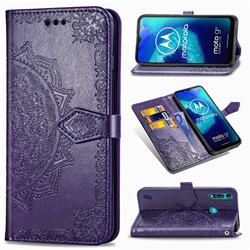 Embossing Imprint Mandala Flower Leather Wallet Case for Motorola Moto G8 Power Lite - Purple