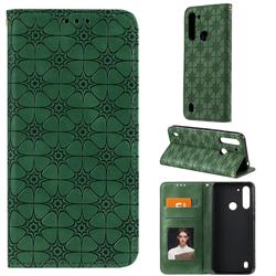 Intricate Embossing Four Leaf Clover Leather Wallet Case for Motorola Moto G8 Power Lite - Blackish Green