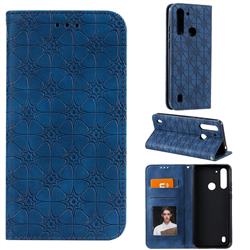 Intricate Embossing Four Leaf Clover Leather Wallet Case for Motorola Moto G8 Power Lite - Dark Blue