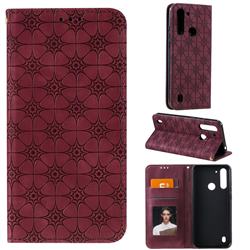 Intricate Embossing Four Leaf Clover Leather Wallet Case for Motorola Moto G8 Power Lite - Claret