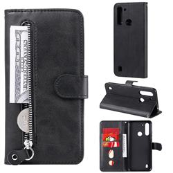 Retro Luxury Zipper Leather Phone Wallet Case for Motorola Moto G8 Power Lite - Black