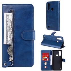 Retro Luxury Zipper Leather Phone Wallet Case for Motorola Moto G8 Power Lite - Blue
