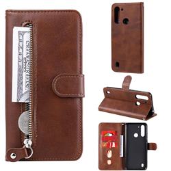 Retro Luxury Zipper Leather Phone Wallet Case for Motorola Moto G8 Power Lite - Brown