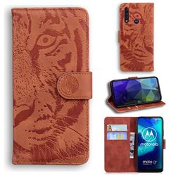 Intricate Embossing Tiger Face Leather Wallet Case for Motorola Moto G8 Power Lite - Brown