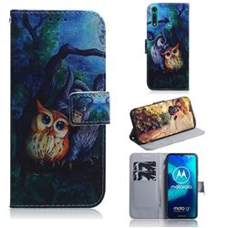 Oil Painting Owl PU Leather Wallet Case for Motorola Moto G8 Power Lite