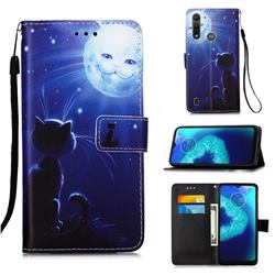 Cat and Moon Matte Leather Wallet Phone Case for Motorola Moto G8 Power Lite