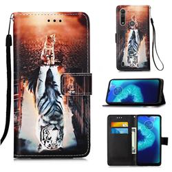 Cat and Tiger Matte Leather Wallet Phone Case for Motorola Moto G8 Power Lite