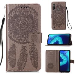 Embossing Dream Catcher Mandala Flower Leather Wallet Case for Motorola Moto G8 Power Lite - Gray