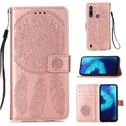 Embossing Dream Catcher Mandala Flower Leather Wallet Case for Motorola Moto G8 Power Lite - Rose Gold