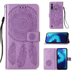 Embossing Dream Catcher Mandala Flower Leather Wallet Case for Motorola Moto G8 Power Lite - Purple