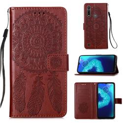 Embossing Dream Catcher Mandala Flower Leather Wallet Case for Motorola Moto G8 Power Lite - Brown