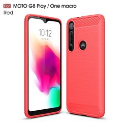 Luxury Carbon Fiber Brushed Wire Drawing Silicone TPU Back Cover for Motorola Moto G8 Play - Red