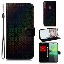 Laser Circle Shining Leather Wallet Phone Case for Motorola Moto G8 Play - Black