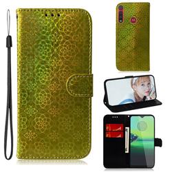 Laser Circle Shining Leather Wallet Phone Case for Motorola Moto G8 Play - Golden