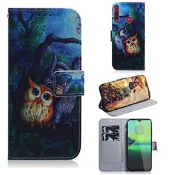 Oil Painting Owl PU Leather Wallet Case for Motorola Moto G8 Play