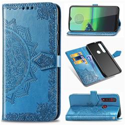 Embossing Imprint Mandala Flower Leather Wallet Case for Motorola Moto G8 Play - Blue
