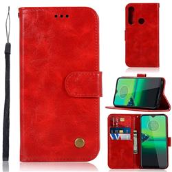 Luxury Retro Leather Wallet Case for Motorola Moto G8 Play - Red