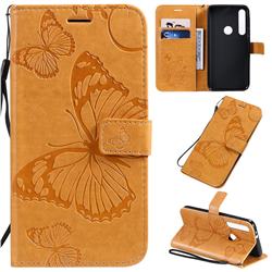 Embossing 3D Butterfly Leather Wallet Case for Motorola Moto G8 Play - Yellow