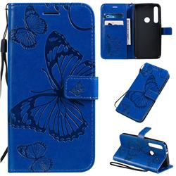 Embossing 3D Butterfly Leather Wallet Case for Motorola Moto G8 Play - Blue