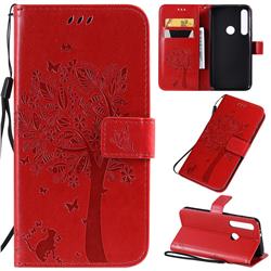 Embossing Butterfly Tree Leather Wallet Case for Motorola Moto G8 Play - Red