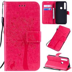 Embossing Butterfly Tree Leather Wallet Case for Motorola Moto G8 Play - Rose