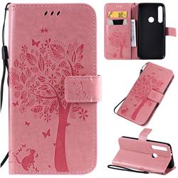 Embossing Butterfly Tree Leather Wallet Case for Motorola Moto G8 Play - Pink