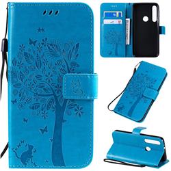 Embossing Butterfly Tree Leather Wallet Case for Motorola Moto G8 Play - Blue