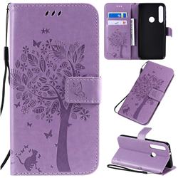 Embossing Butterfly Tree Leather Wallet Case for Motorola Moto G8 Play - Violet