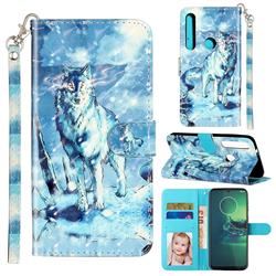 Snow Wolf 3D Leather Phone Holster Wallet Case for Motorola Moto G8 Play