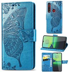 Embossing Mandala Flower Butterfly Leather Wallet Case for Motorola Moto G8 Play - Blue