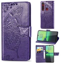 Embossing Mandala Flower Butterfly Leather Wallet Case for Motorola Moto G8 Play - Dark Purple