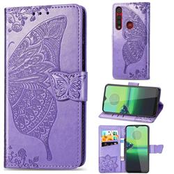 Embossing Mandala Flower Butterfly Leather Wallet Case for Motorola Moto G8 Play - Light Purple