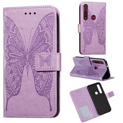 Intricate Embossing Vivid Butterfly Leather Wallet Case for Motorola Moto G8 Play - Purple