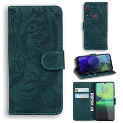 Intricate Embossing Tiger Face Leather Wallet Case for Motorola Moto G8 Play - Green