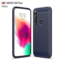 Luxury Carbon Fiber Brushed Wire Drawing Silicone TPU Back Cover for Motorola Moto G8 Plus - Navy