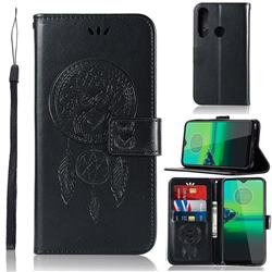 Intricate Embossing Owl Campanula Leather Wallet Case for Motorola Moto G8 Plus - Black