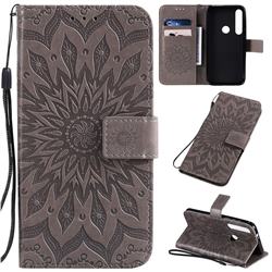 Embossing Sunflower Leather Wallet Case for Motorola Moto G8 Plus - Gray