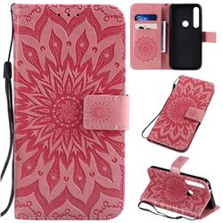 Embossing Sunflower Leather Wallet Case for Motorola Moto G8 Plus - Pink