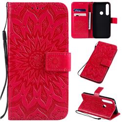 Embossing Sunflower Leather Wallet Case for Motorola Moto G8 Plus - Red