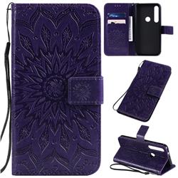 Embossing Sunflower Leather Wallet Case for Motorola Moto G8 Plus - Purple