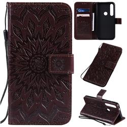 Embossing Sunflower Leather Wallet Case for Motorola Moto G8 Plus - Brown