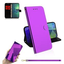 Shining Mirror Like Surface Leather Wallet Case for Motorola Moto G8 Plus - Purple