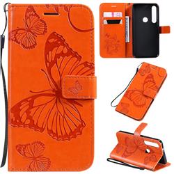 Embossing 3D Butterfly Leather Wallet Case for Motorola Moto G8 Plus - Orange