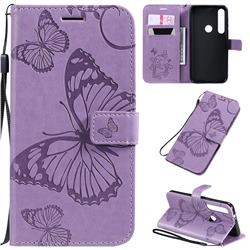 Embossing 3D Butterfly Leather Wallet Case for Motorola Moto G8 Plus - Purple