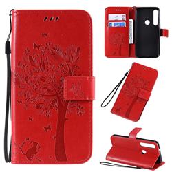 Embossing Butterfly Tree Leather Wallet Case for Motorola Moto G8 Plus - Red
