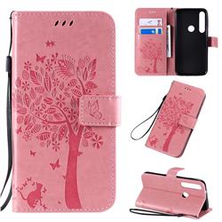 Embossing Butterfly Tree Leather Wallet Case for Motorola Moto G8 Plus - Pink
