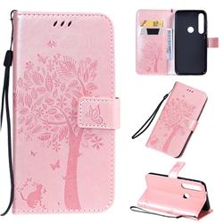 Embossing Butterfly Tree Leather Wallet Case for Motorola Moto G8 Plus - Rose Pink